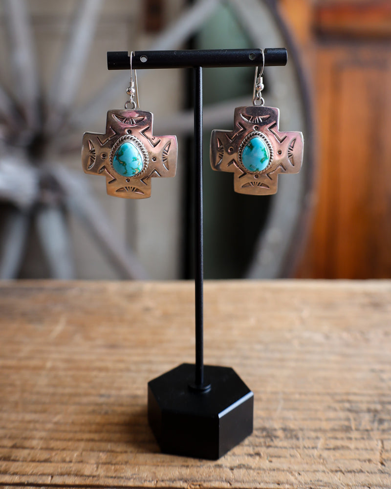 Turquoise Stone Cross Post Earring 