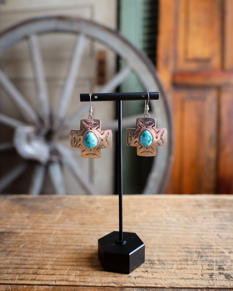 Turquoise Stone Cross Post Earring 