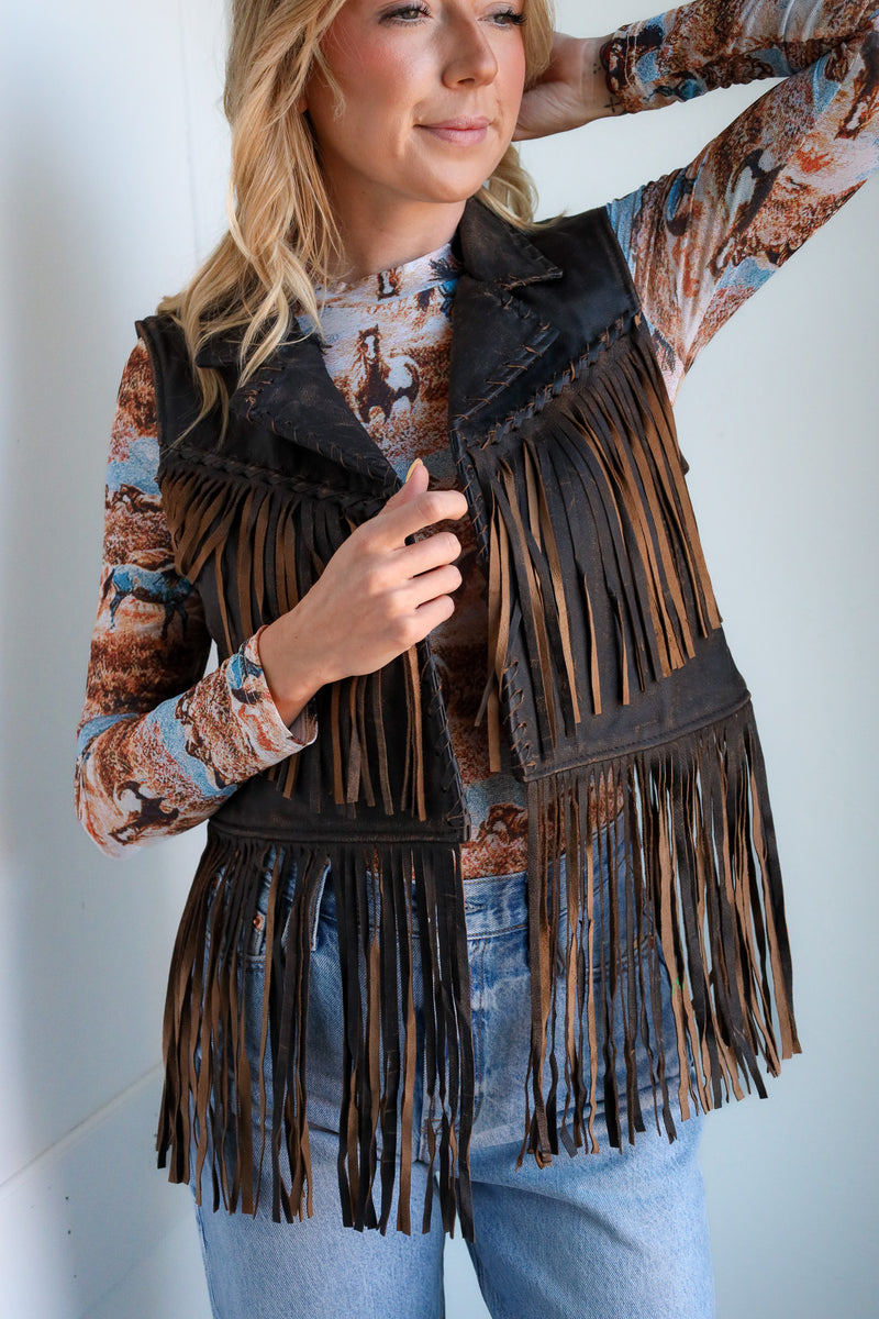 Scully Brown Fringe Leather Vest 