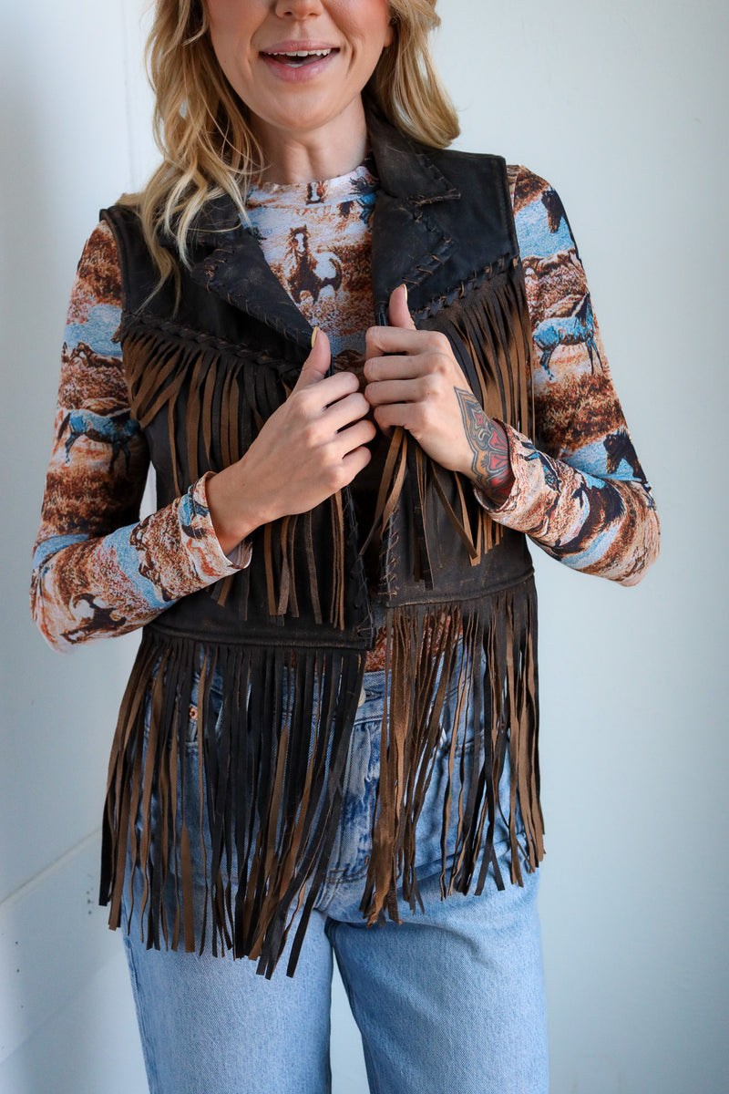 Scully Brown Fringe Leather Vest 