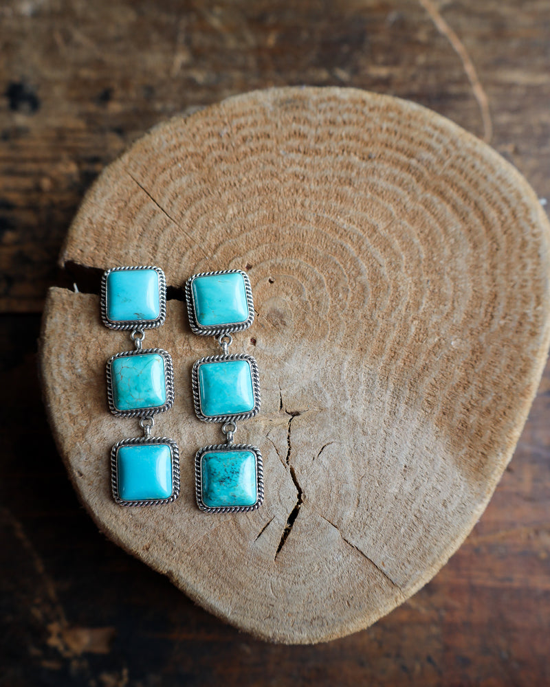 3 Turquoise Square Drop Post Earring