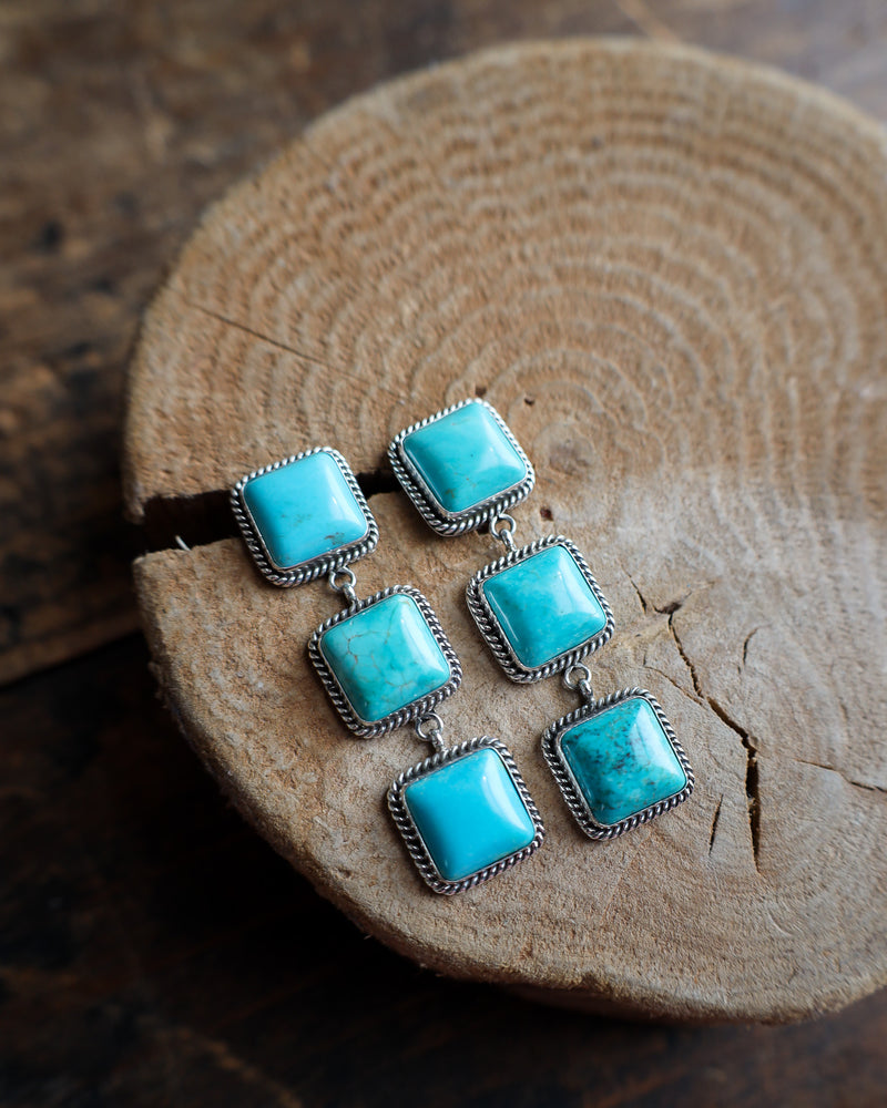 3 Turquoise Square Drop Post Earring