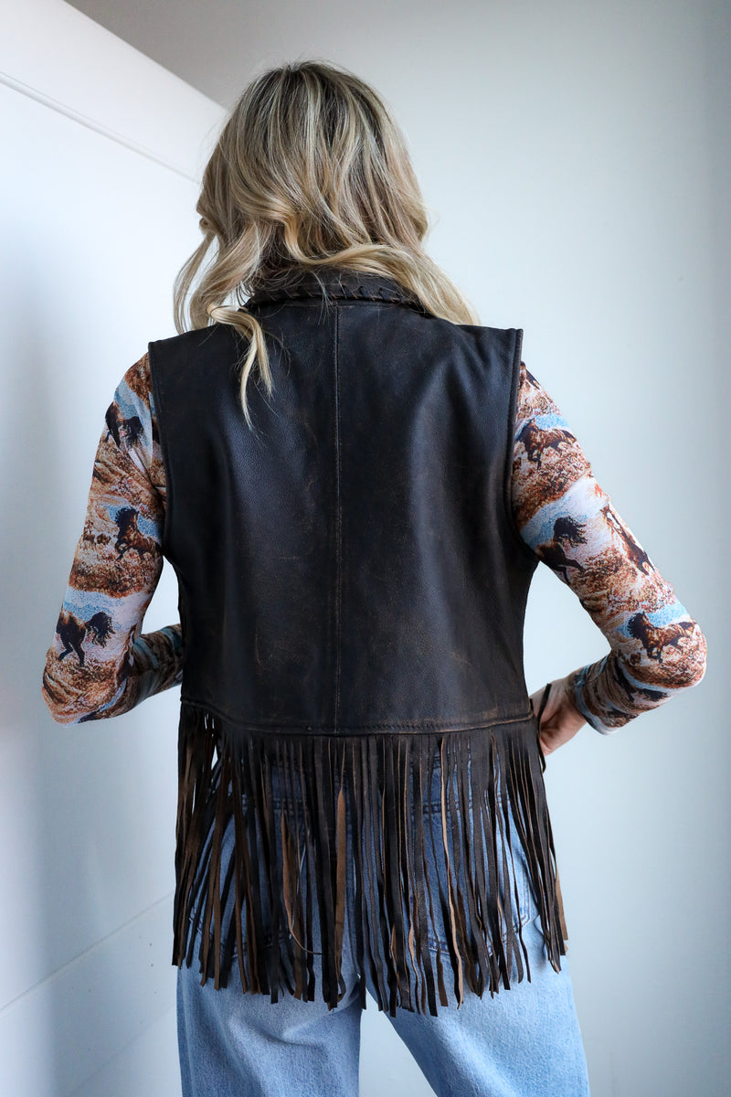 Scully Brown Fringe Leather Vest 