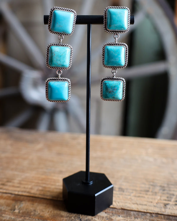 3 Turquoise Square Drop Post Earring