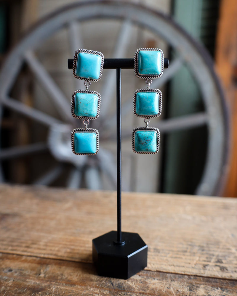 3 Turquoise Square Drop Post Earring