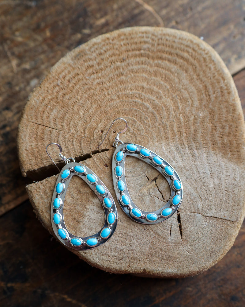 Large Cutout Teardrop With Turquoise Ovals Earring