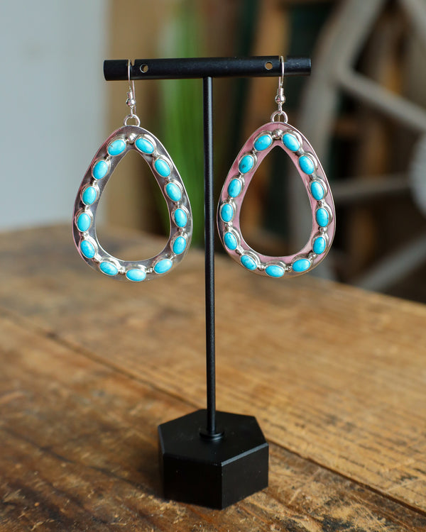 Large Cutout Teardrop With Turquoise Ovals Earring