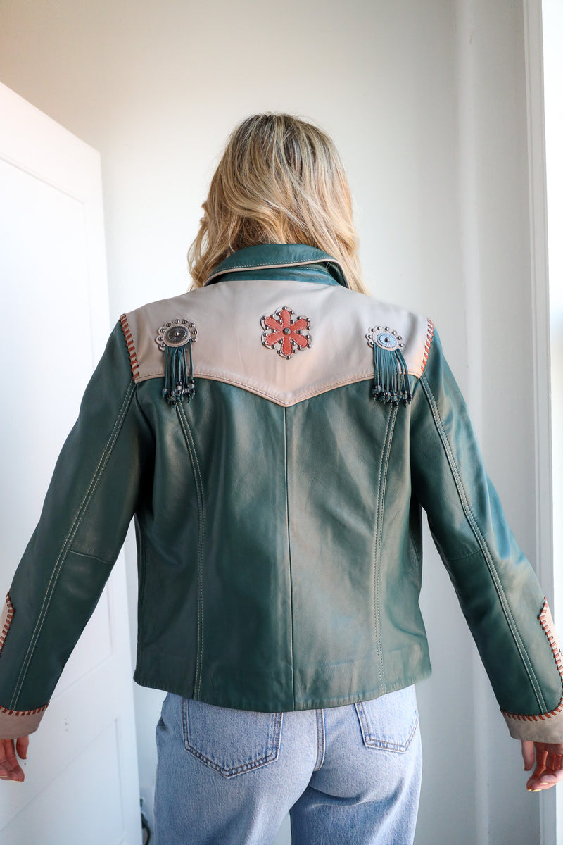 Scully Teal Leather Floral Jacket 