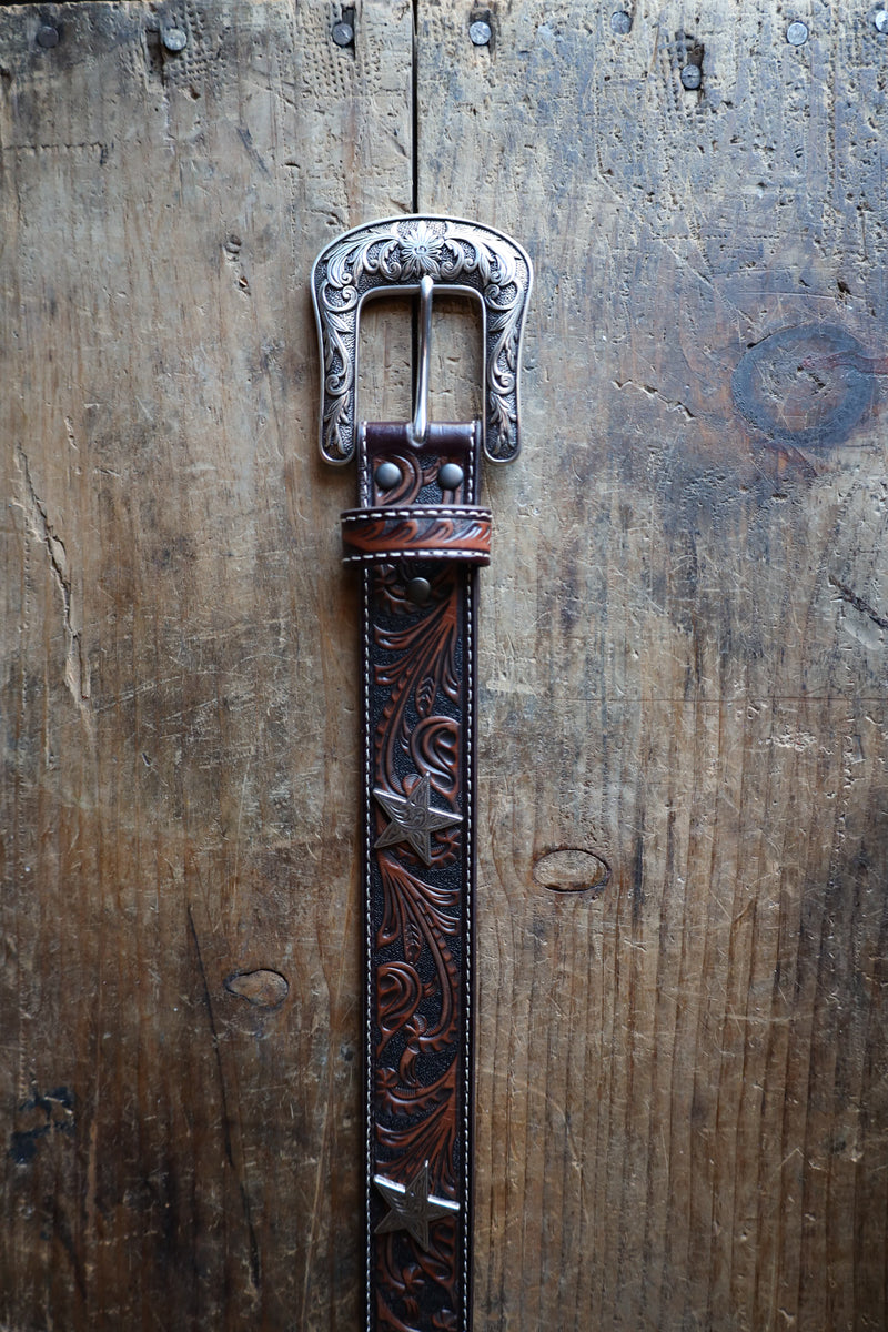 Ariat Belt 1 1/2" Scroll Embossed Star Conchos Brown