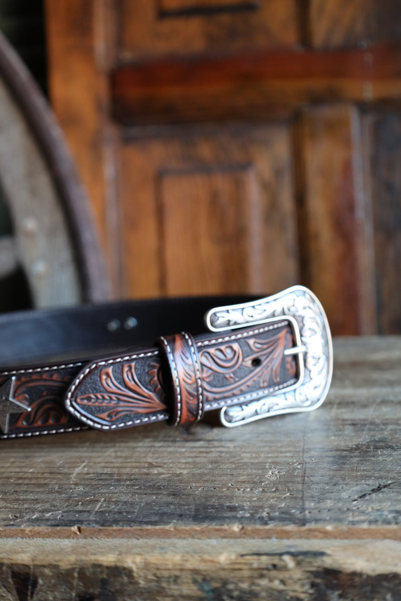 Ariat Belt 1 1/2" Scroll Embossed Star Conchos Brown