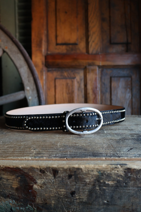 CONTINENTAL LEATHER HAIR ON WITH SILVER RIVETS BELT 