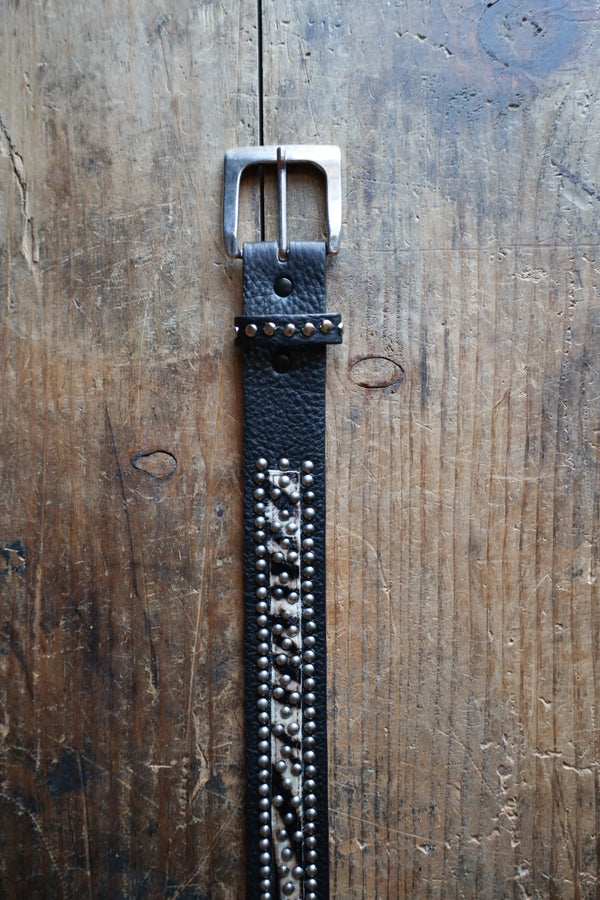 CONTINENTAL LEATHER HAIR ON ZEBRA BRASS STUDS BELT