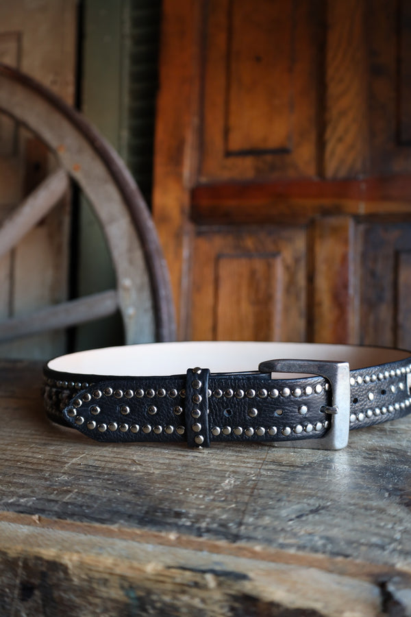 CONTINENTAL LEATHER HAIR ON ZEBRA BRASS STUDS BELT