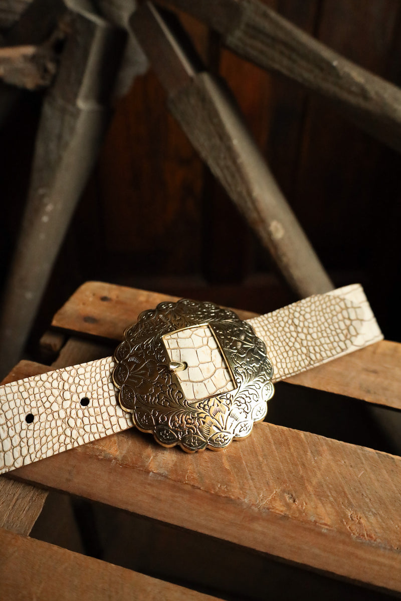 STREETS AHEAD CROC PRINT WITH GOLD CIRCLE BELT BUCKLE