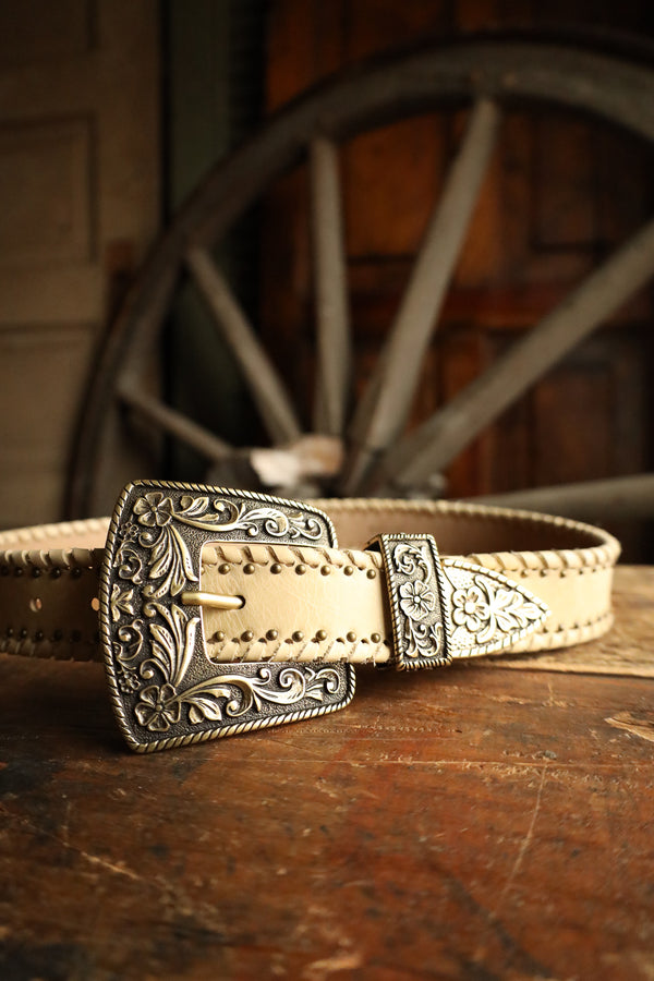 STREETS AHEAD BRASS BUCKLE STUD WHIPSTITCH BELT 