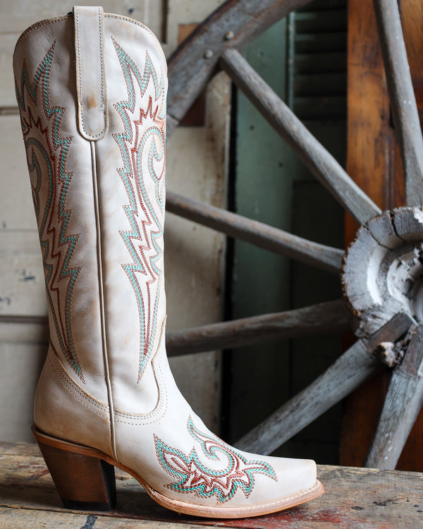 Corral Women's Blue And Red Embroidery Bone Snip Toe Cowboy Boot
