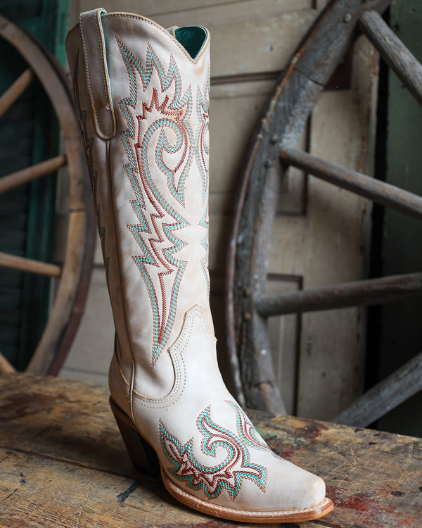 Corral Women's Blue And Red Embroidery Bone Snip Toe Cowboy Boot