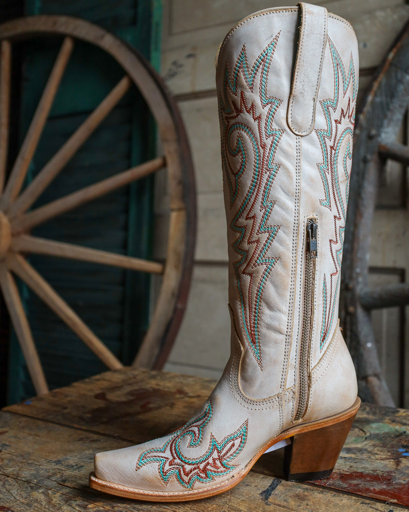 Corral Women's Blue And Red Embroidery Bone Snip Toe Cowboy Boot