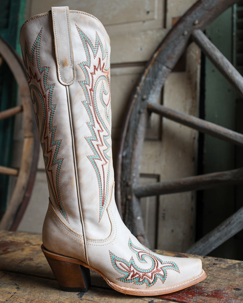 Corral Women's Blue And Red Embroidery Bone Snip Toe Cowboy Boot