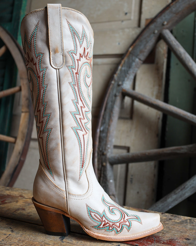 Corral Women's Blue And Red Embroidery Bone Snip Toe Cowboy Boot