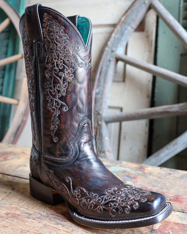 CORRAL WOMEN'S SQUARE TOE FLORAL EMBROIDERY BOOT
