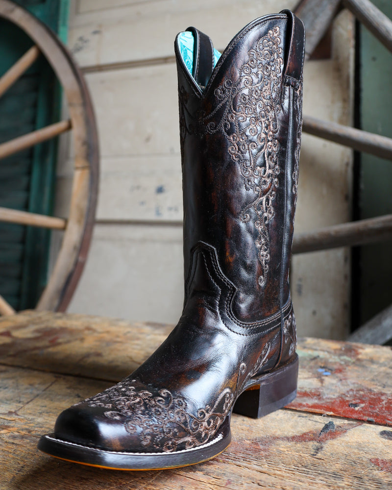 Floral Embroidery Womens Square Toe Boots CORRAL WOMEN'S SQUARE