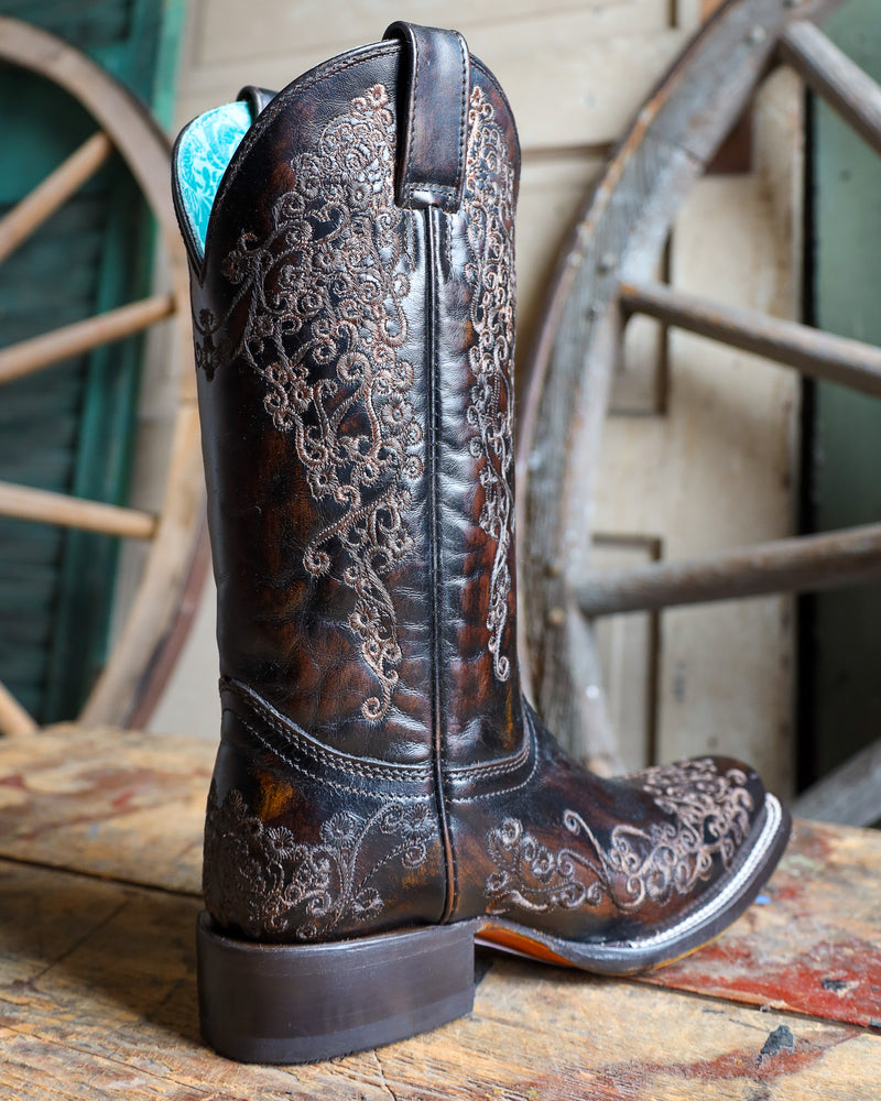 CORRAL WOMEN'S SQUARE TOE FLORAL EMBROIDERY BOOT