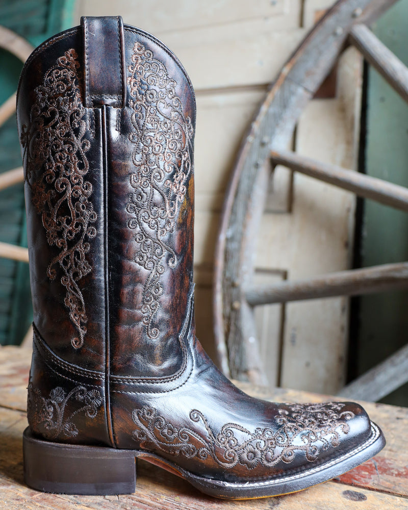 CORRAL WOMEN'S SQUARE TOE FLORAL EMBROIDERY BOOT
