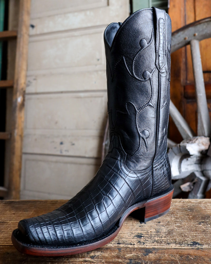 Crocodile Black Square Toe Alligator Boots Men's Cowtown Black