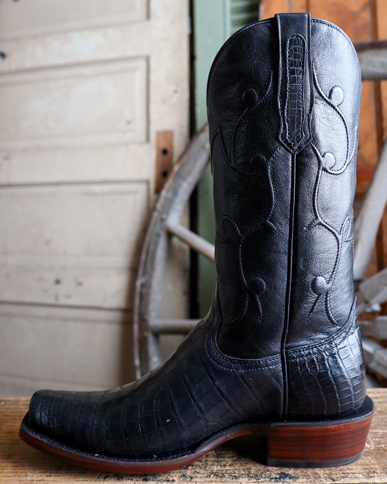 #83 Crocodile Style Western Black Boots For Men Men main image 4