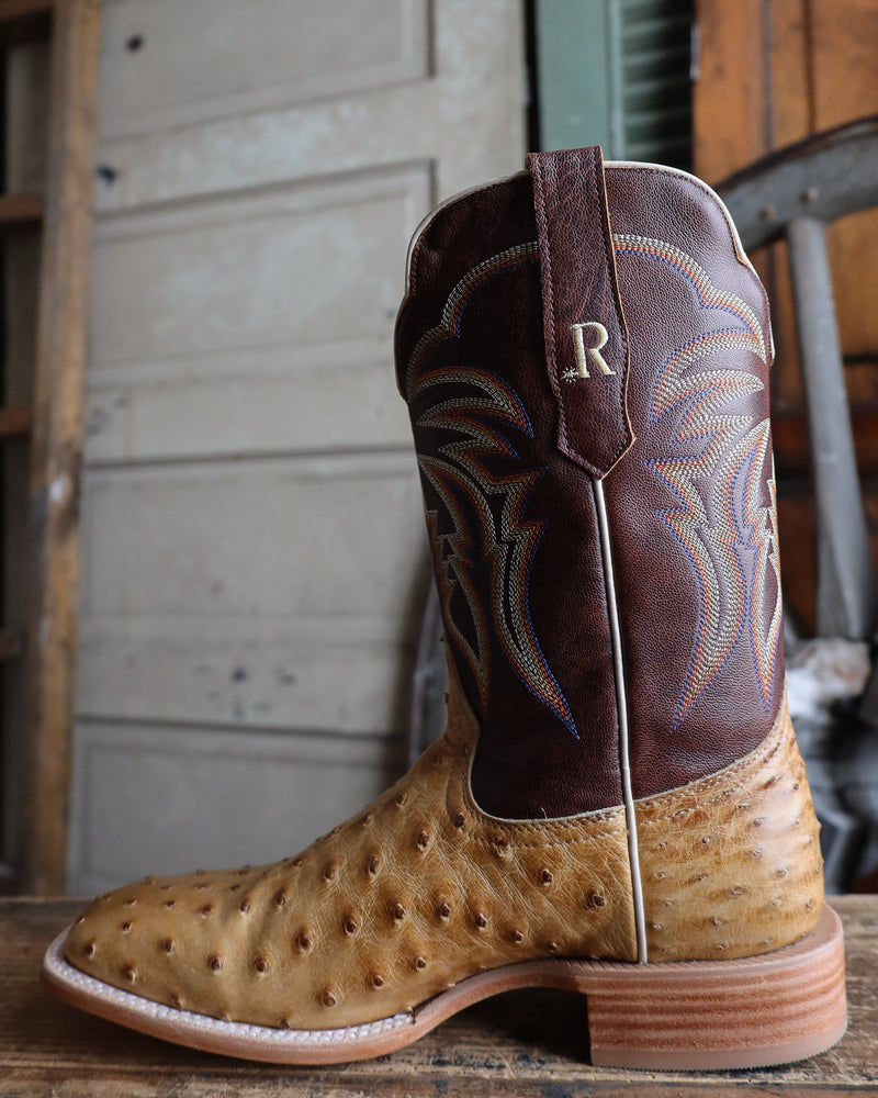 R. WATSON MEN'S ANTIQUE SADDLE FULL QUILL OSTRICH WESTERN BOOTS