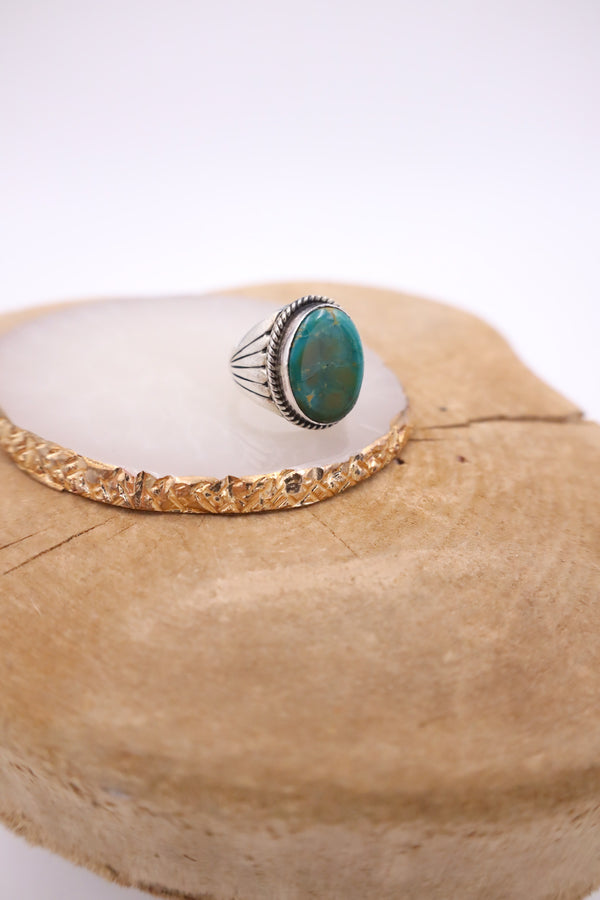 DARK TURQUOISE OVAL ROPE RING- SIZE 9