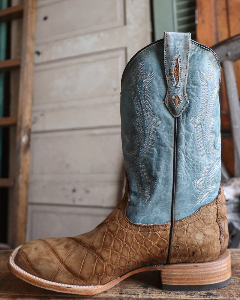 CORRAL MEN'S GATOR SQUARE TOE SADDLE AND BLUE BOOT