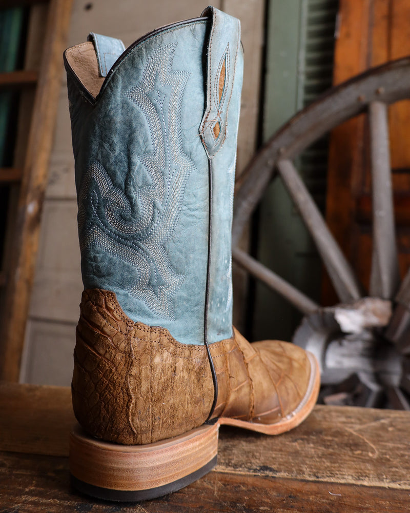 CORRAL MEN'S GATOR SQUARE TOE SADDLE AND BLUE BOOT