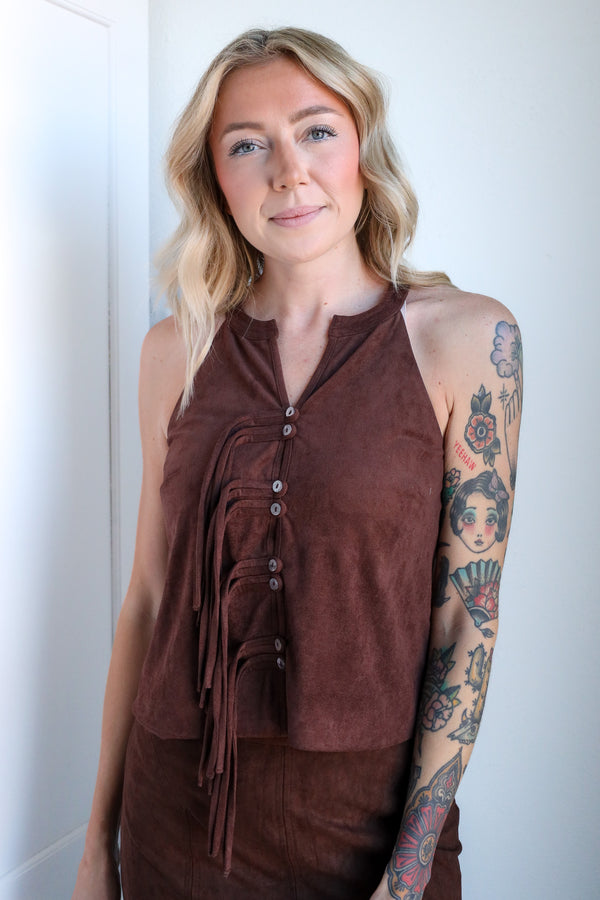 Ciebon Leah Faux Suede Top With Straps Blouse 