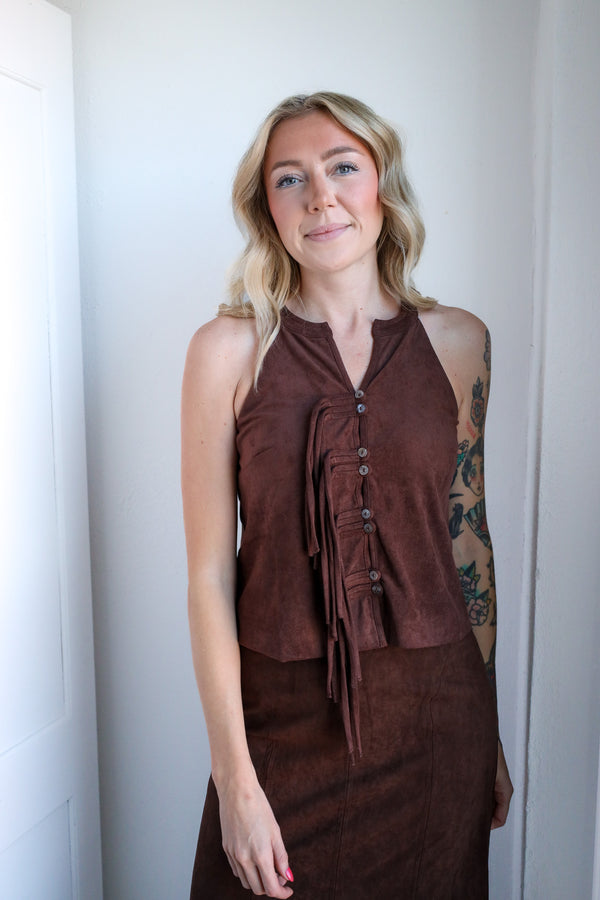 Ciebon Leah Faux Suede Top With Straps Blouse 