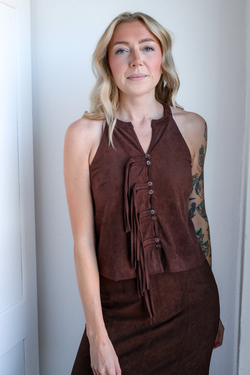Ciebon Leah Faux Suede Top With Straps Blouse 