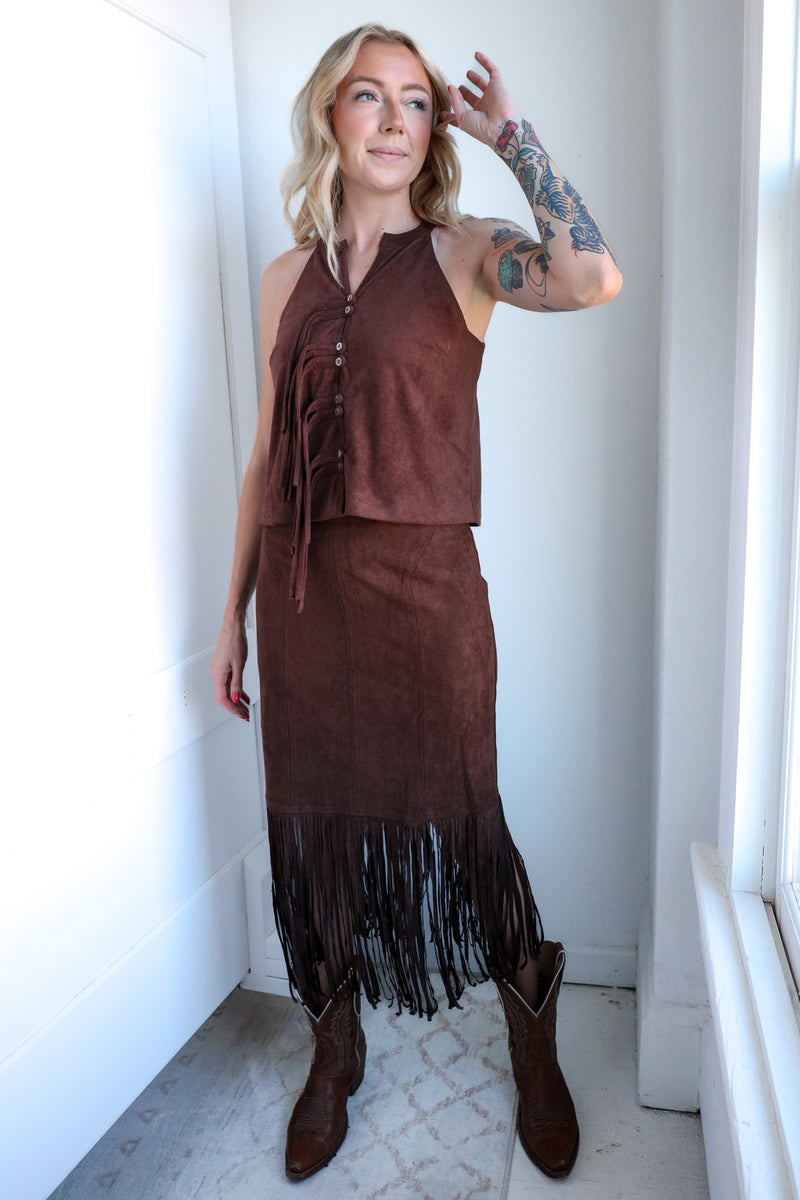 Ciebon Leah Faux Suede Top With Straps Blouse 