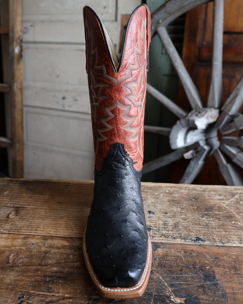 Tony Lama Men's Arena Rylen Black Full Quill Ostrich Cognac Top Boot