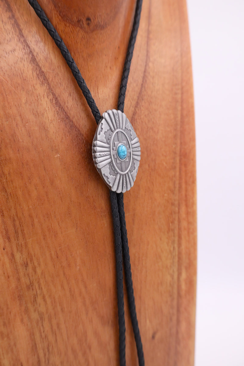 ANTIQUE CONCHO WITH TURQUOISE STONE BOLO