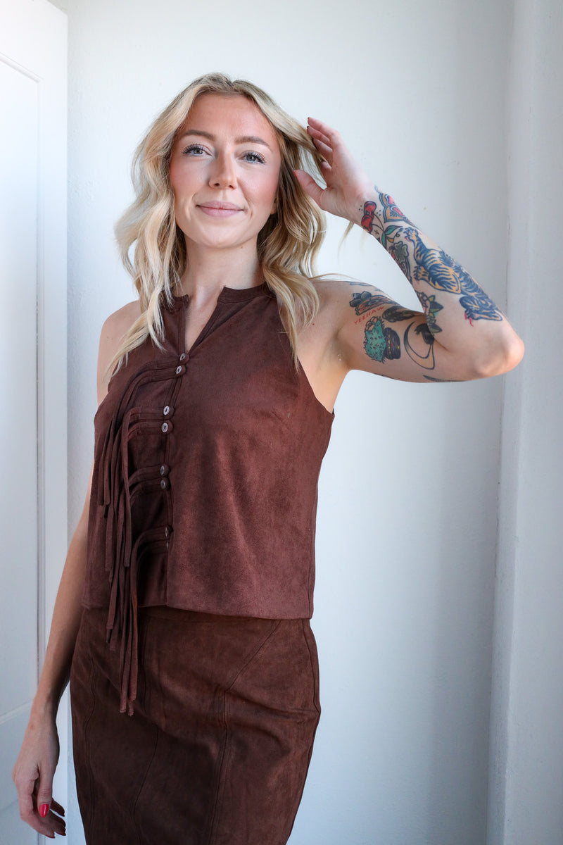 Ciebon Leah Faux Suede Top With Straps Blouse 