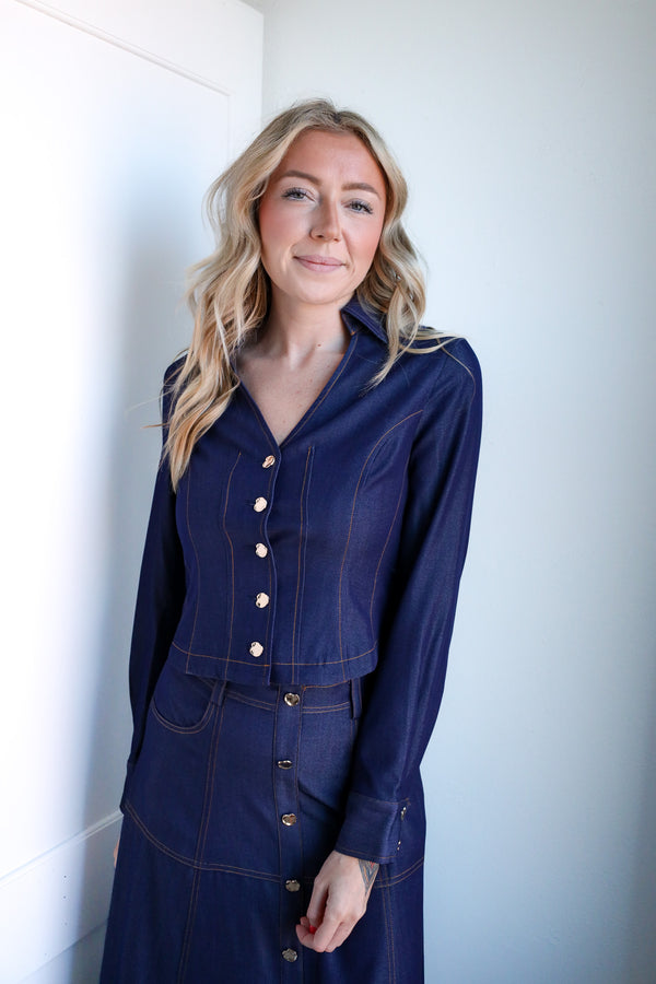 Ciebon Kaylee Stitched Denim Blouse