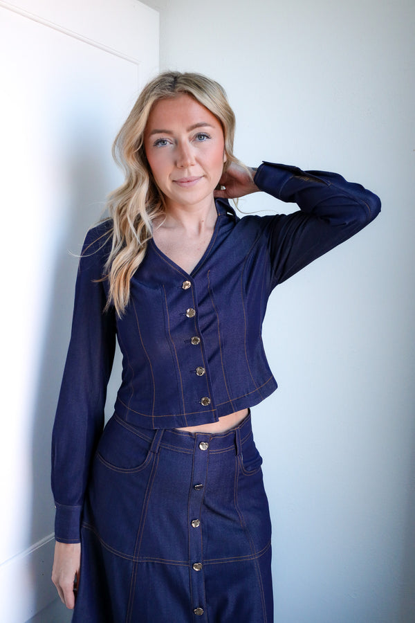 Ciebon Kaylee Stitched Denim Blouse