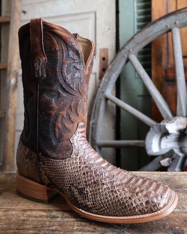 CORRAL MEN'S PYTHON AND LAMB BROWN EMBROIDERED SQUARE TOE BOOT