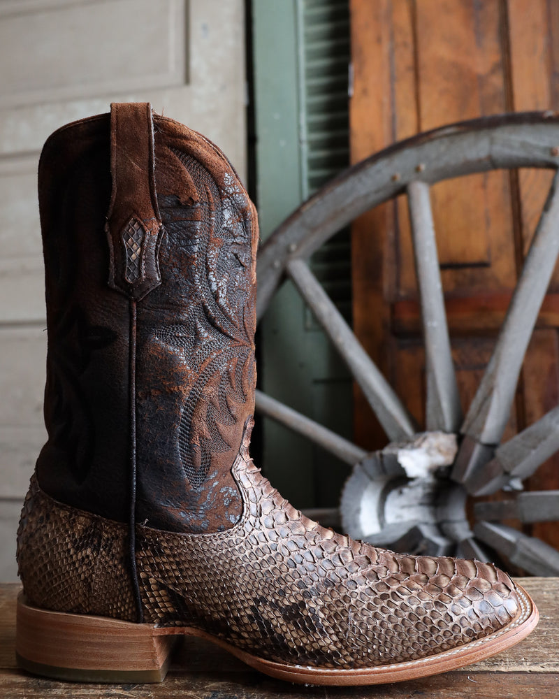 CORRAL MEN S PYTHON AND LAMB BROWN EMBROIDERED SQUARE TOE BOOT