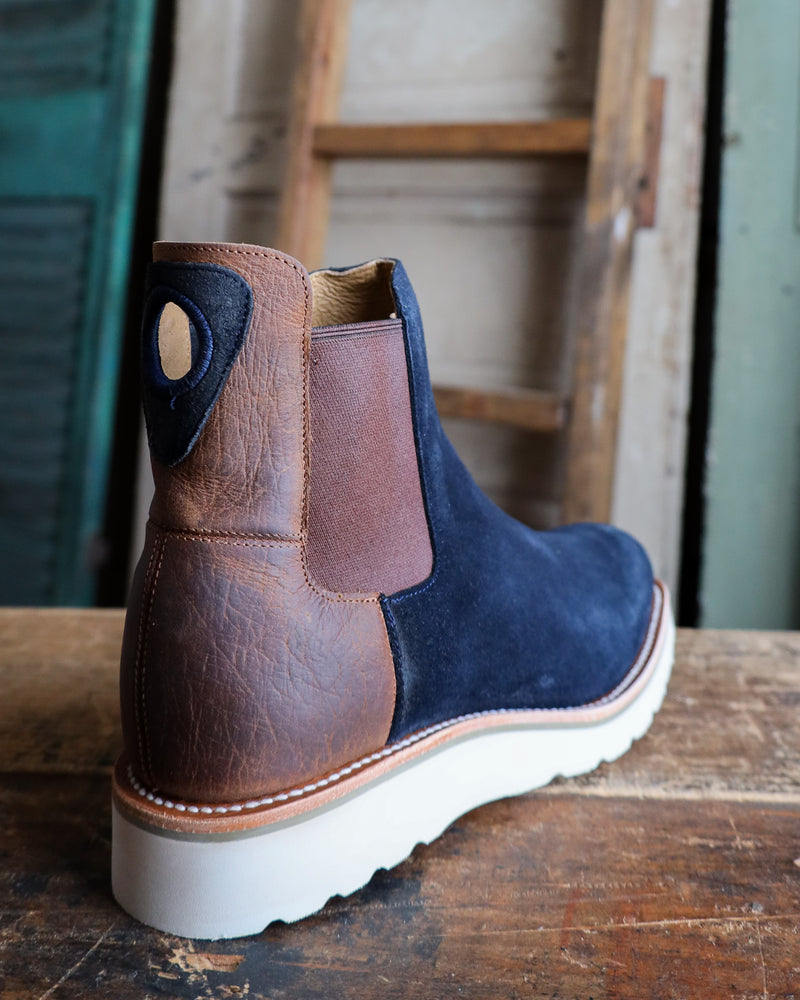 HORSE POWER MEN'S MARINE BLUE SUEDE AND BISON BOOT