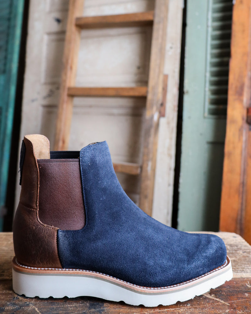 HORSE POWER MEN'S MARINE BLUE SUEDE AND BISON BOOT