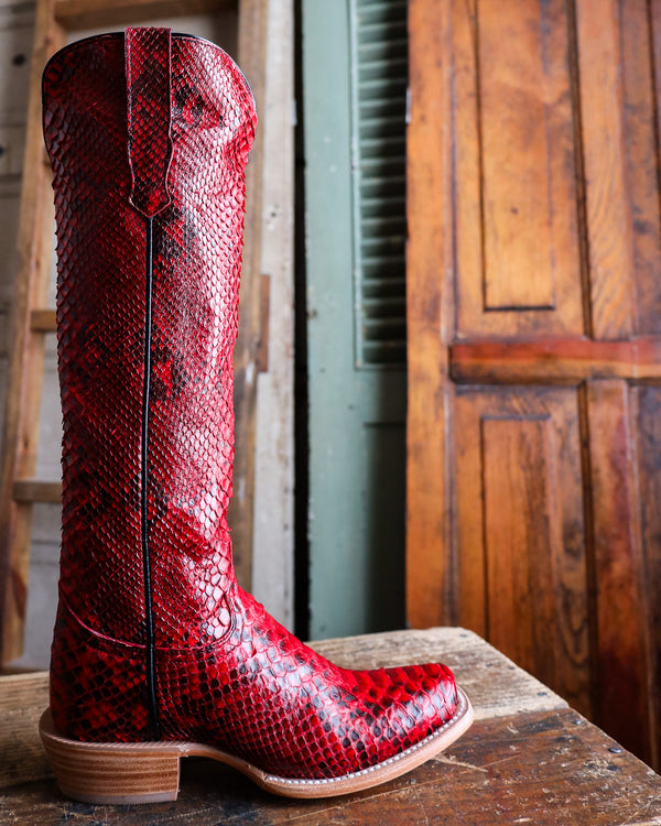 R. WATSON WOMEN'S 17″ RED AND BLACK PYTHON BOOT