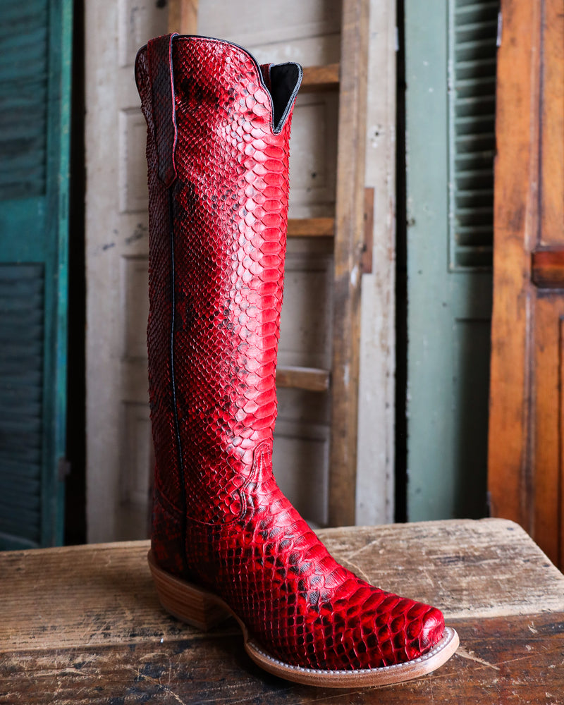 R. WATSON WOMEN'S 17″ RED AND BLACK PYTHON BOOT