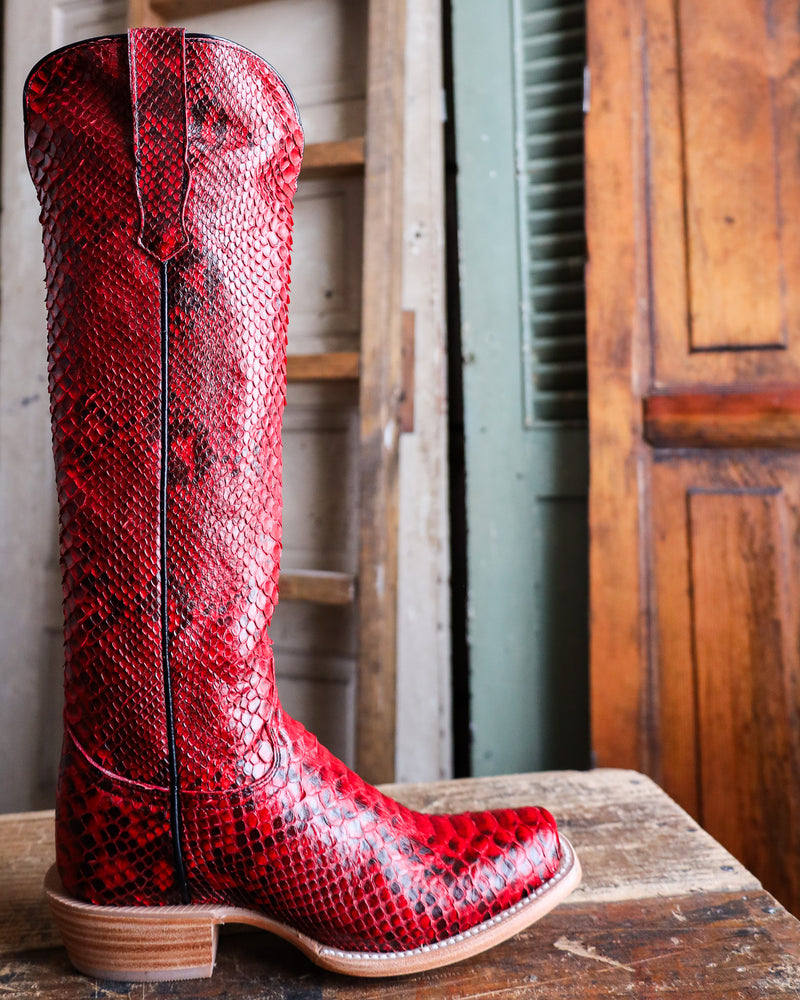 R. WATSON WOMEN'S 17″ RED AND BLACK PYTHON BOOT